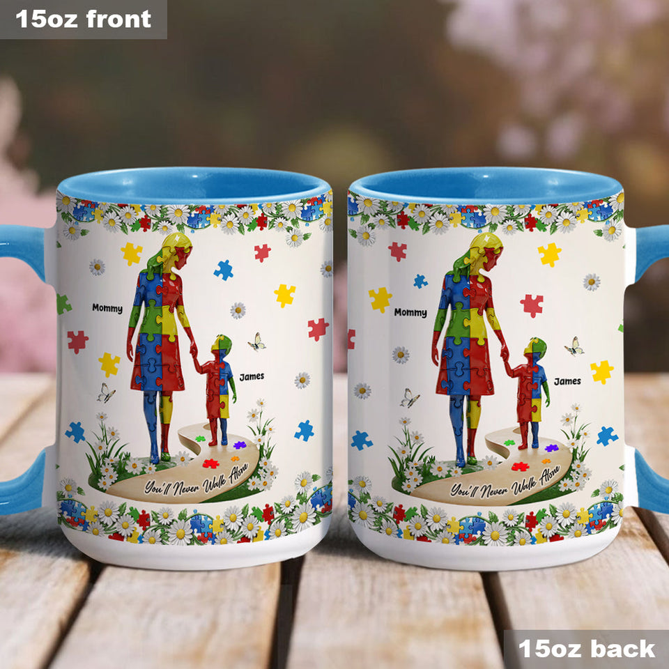 Tu ne marcheras jamais seul(e) - Mug personnalisé pour la sensibilisation à l'autisme