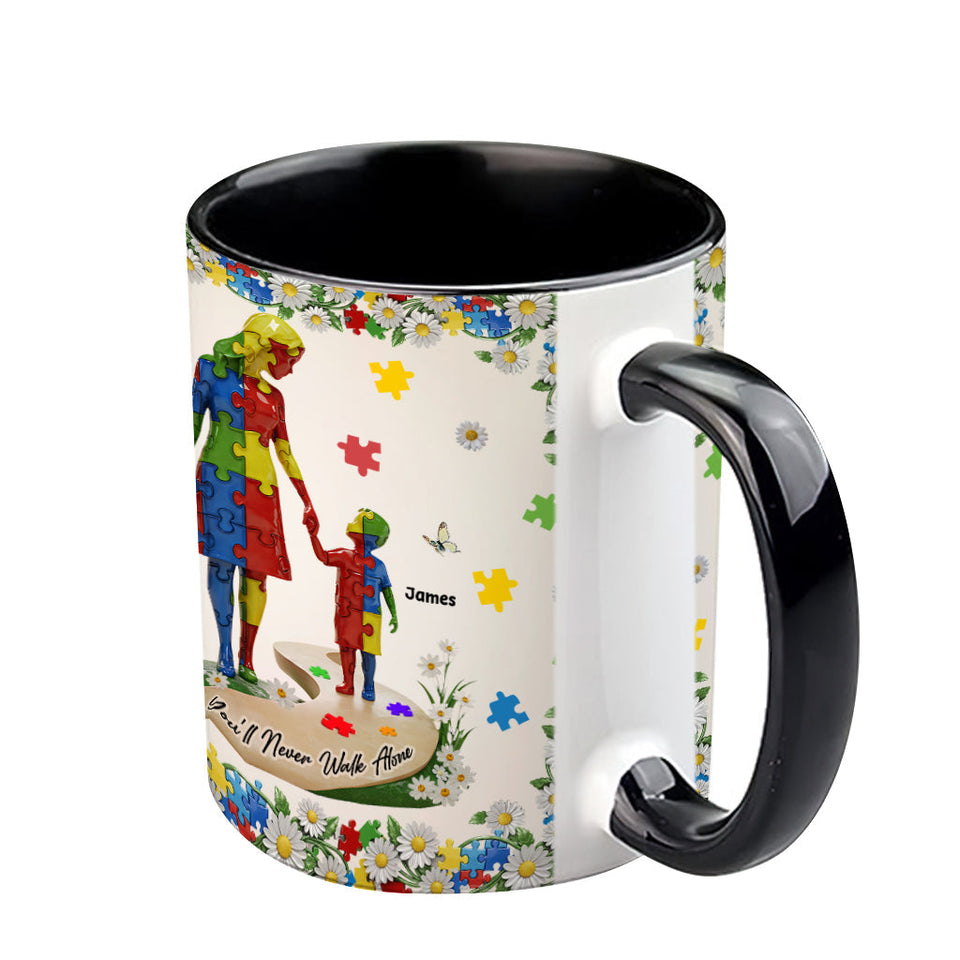 Tu ne marcheras jamais seul(e) - Mug personnalisé pour la sensibilisation à l'autisme
