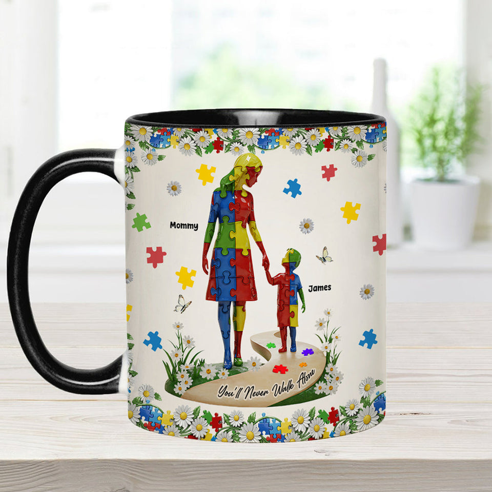 Tu ne marcheras jamais seul(e) - Mug personnalisé pour la sensibilisation à l'autisme