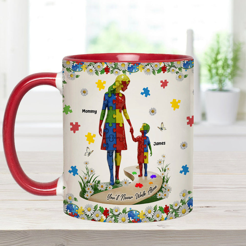 Tu ne marcheras jamais seul(e) - Mug personnalisé pour la sensibilisation à l'autisme