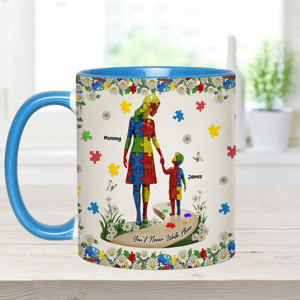 Tu ne marcheras jamais seul(e) - Mug personnalisé pour la sensibilisation à l'autisme