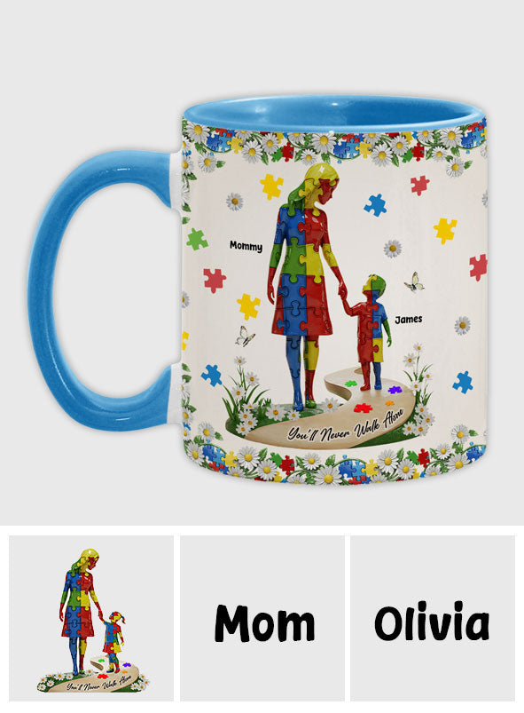 Tu ne marcheras jamais seul(e) - Mug personnalisé pour la sensibilisation à l'autisme