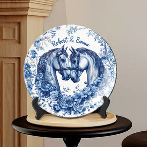 Dieu a béni le chemin sinueux qui m'a mené jusqu'à toi - Assiette ronde en céramique personnalisée avec motif cheval
