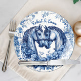Dieu a béni le chemin sinueux qui m'a mené jusqu'à toi - Assiette ronde en céramique personnalisée avec motif cheval