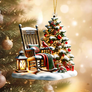 Rocking Chair With Cardinal - Personalized Memorial Transparent Ornament