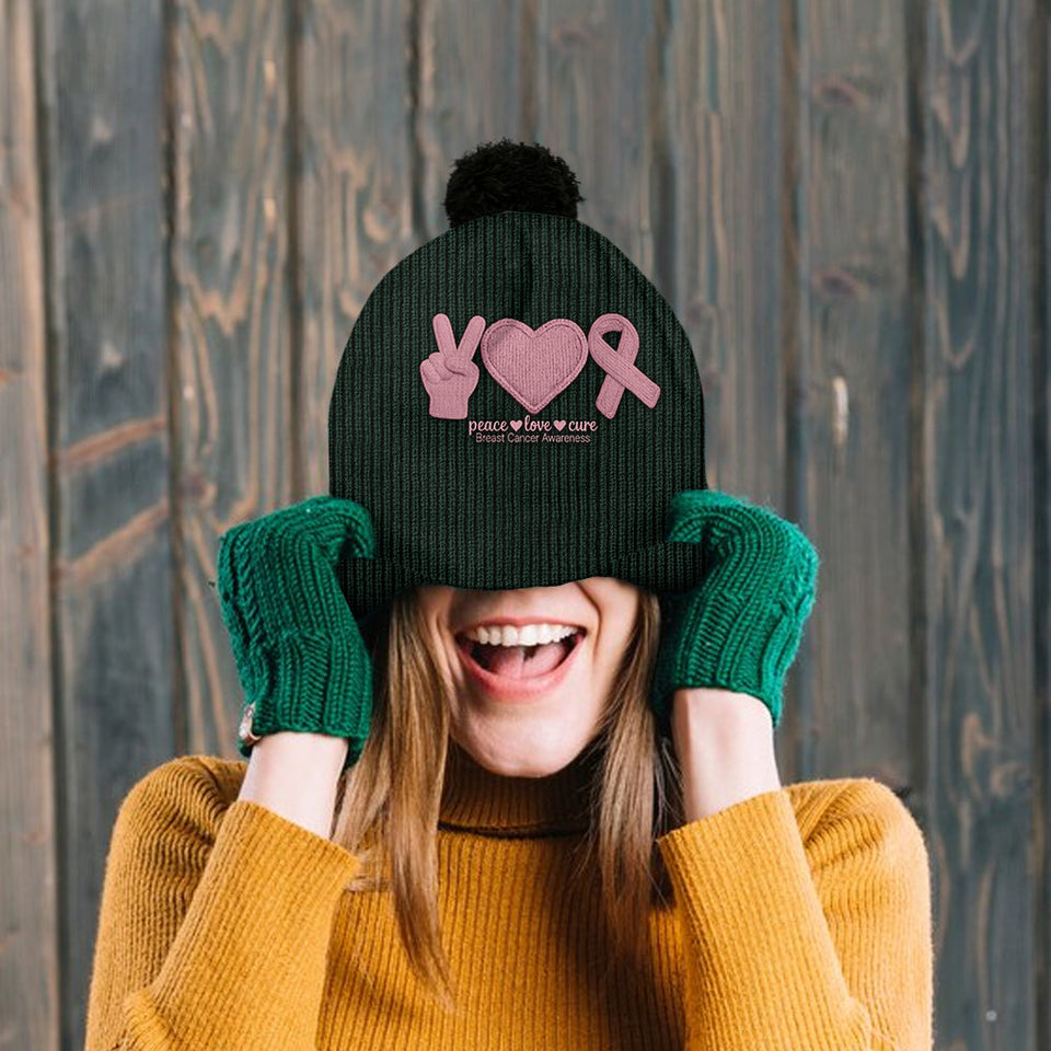 Bonnet personnalisé « Peace Love Cure » ​​avec ruban rose – Sensibilisation au cancer du sein