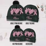 Bonnet personnalisé « Peace Love Cure » ​​avec ruban rose – Sensibilisation au cancer du sein