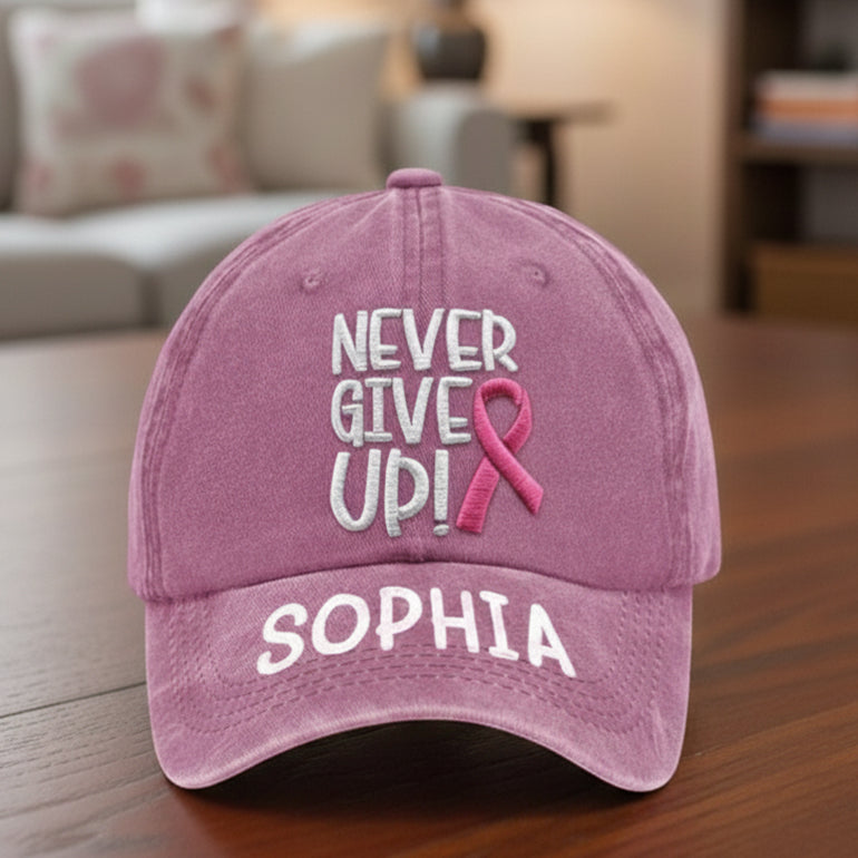 Never Give Up - Personalized Breast Cancer Awareness Classic Cap