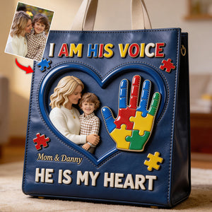 I Am His Voice, He Is My Heart - Personalized Autism Awareness Tote Bag