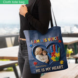 I Am His Voice, He Is My Heart - Personalized Autism Awareness Tote Bag