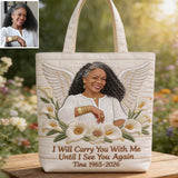 Custom Any PhotoI Will Cary You With Me - Personalized Memorial Quilted Tote Bag