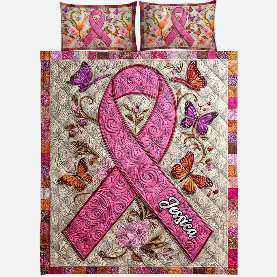 Faith Hope Love - Personalized Breast Cancer Awareness Quilt Set