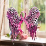 Breast Cancer Awareness - Support Pink Ribbon Angel Wing - Personalized Breast Cancer Awareness Window Hanging Suncatcher Ornament