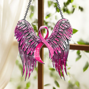 Breast Cancer Awareness - Support Pink Ribbon Angel Wing - Personalized Breast Cancer Awareness Window Hanging Suncatcher Ornament