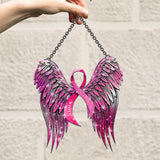 Breast Cancer Awareness - Support Pink Ribbon Angel Wing - Personalized Breast Cancer Awareness Window Hanging Suncatcher Ornament