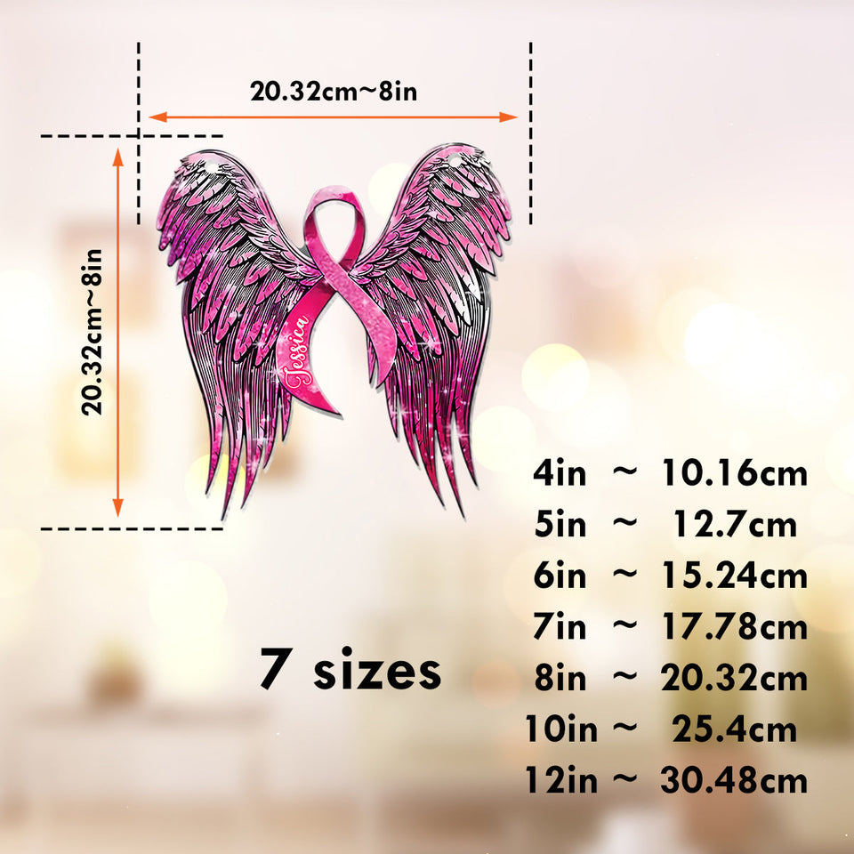 Breast Cancer Awareness - Support Pink Ribbon Angel Wing - Personalized Breast Cancer Awareness Window Hanging Suncatcher Ornament