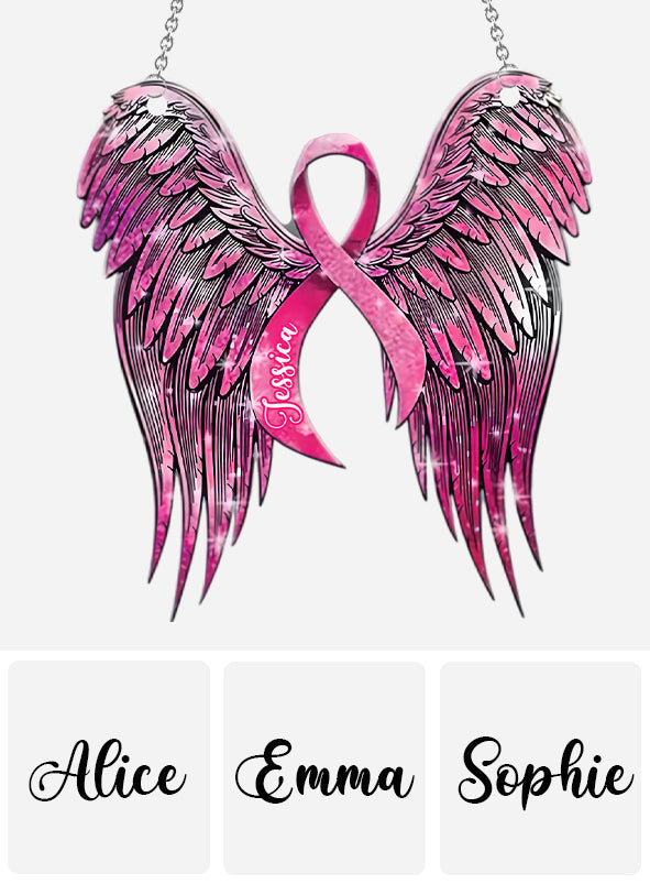 Breast Cancer Awareness - Support Pink Ribbon Angel Wing - Personalized Breast Cancer Awareness Window Hanging Suncatcher Ornament