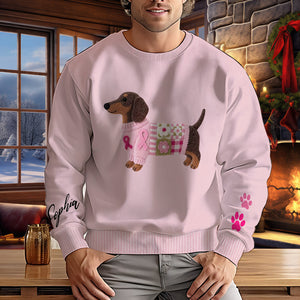 Pink Dachshund Knit - Personalized Breast Cancer Awareness Ugly Sweater