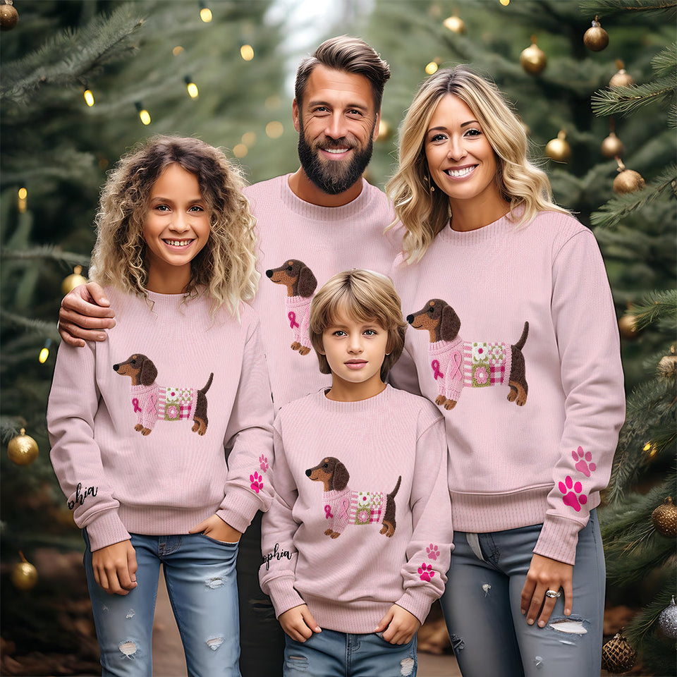 Pink Dachshund Knit - Personalized Breast Cancer Awareness Ugly Sweater