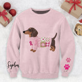 Pink Dachshund Knit - Personalized Breast Cancer Awareness Ugly Sweater