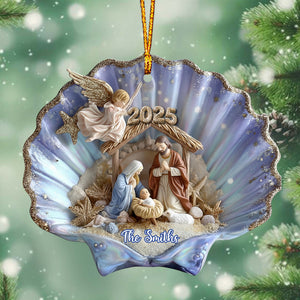 Nativity In A Seashell - Personalized Christian Ornament
