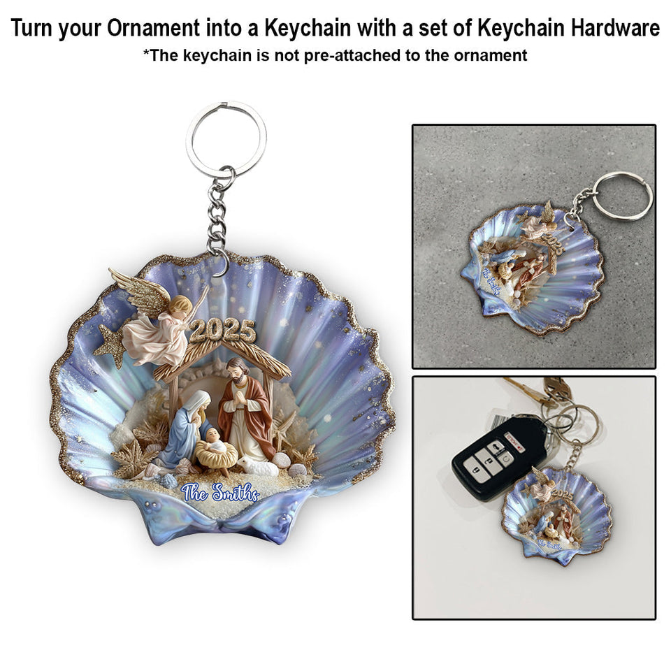 Nativity In A Seashell - Personalized Christian Ornament