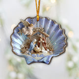 Nativity In A Seashell - Personalized Christian Ornament