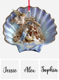 Nativity In A Seashell - Personalized Christian Ornament
