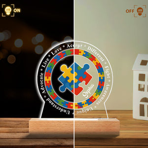 Autism Awareness Affirmation Puzzle Piece - Personalized Autism Awareness Shaped Plaque Light Base