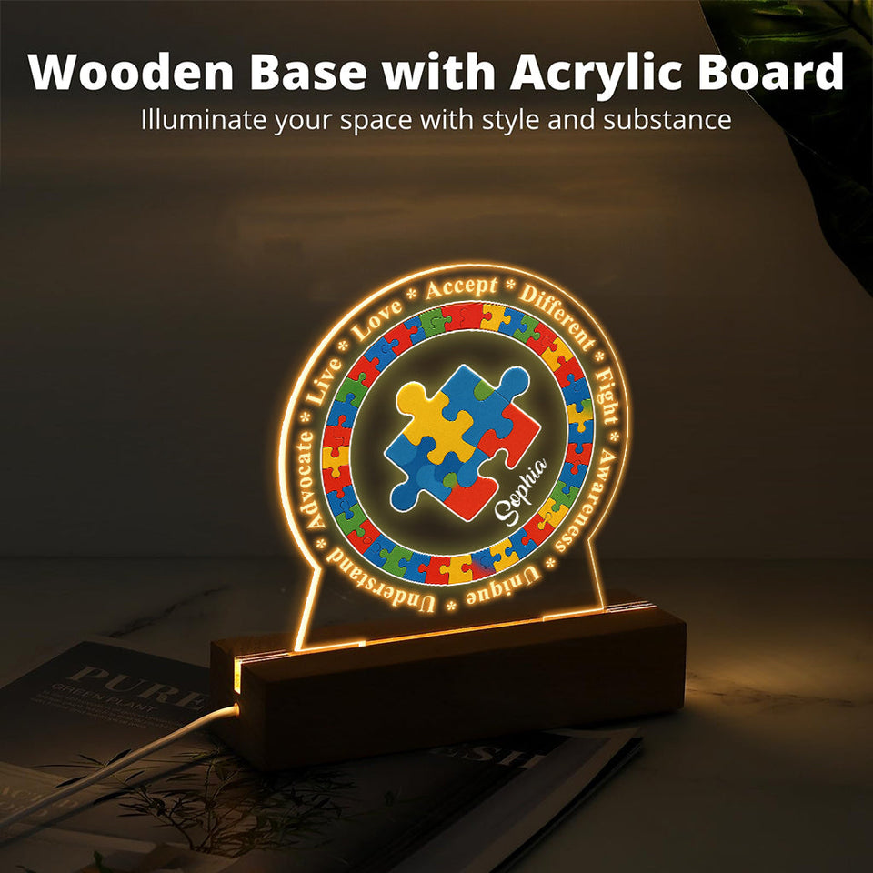 Autism Awareness Affirmation Puzzle Piece - Personalized Autism Awareness Shaped Plaque Light Base