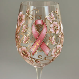 Pink Ribbon - Personalized Breast Cancer Awareness Wine Glass With Long Stem