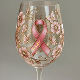 Pink Ribbon - Personalized Breast Cancer Awareness Wine Glass With Long Stem