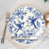 Assiette ronde en céramique personnalisée avec un magnifique motif Toile de Jouy colibri