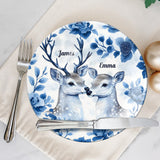 Couple de chasseurs - Assiette ronde en céramique personnalisée sur le thème de la chasse