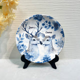 Couple de chasseurs - Assiette ronde en céramique personnalisée sur le thème de la chasse