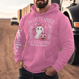 En octobre, on porte du rose ! Sweat à capuche gaufré personnalisé « Fantôme mignon » pour la sensibilisation au cancer du sein.