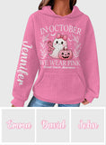 En octobre, on porte du rose ! Sweat à capuche gaufré personnalisé « Fantôme mignon » pour la sensibilisation au cancer du sein.
