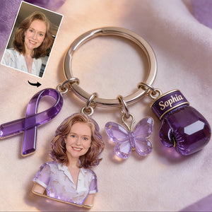 Faith Hope Love - Personalized Breast Cancer Awareness Keychain With Charms