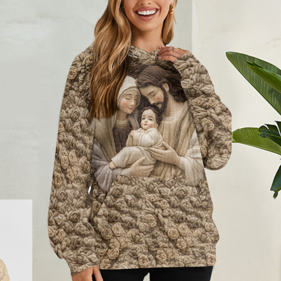 La Sainte Famille - Sweat à capuche chrétien à motif gaufré