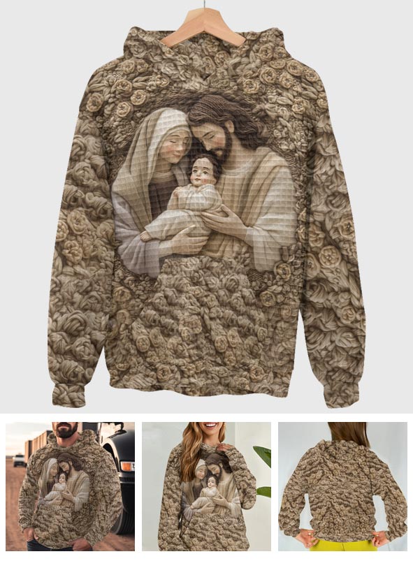 La Sainte Famille - Sweat à capuche chrétien à motif gaufré