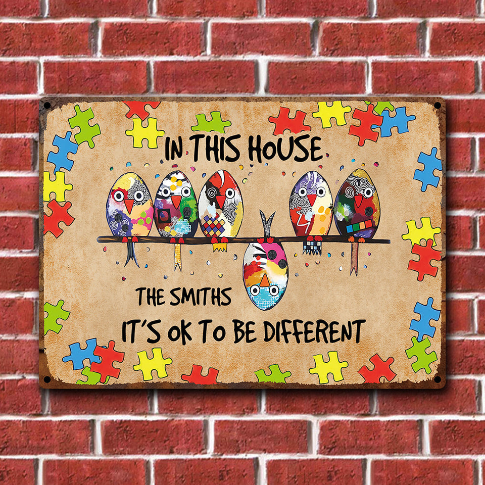 Autism Decor - In This House, It's Ok To Be Different - Personalized Autism Awareness Rectangle Metal Sign