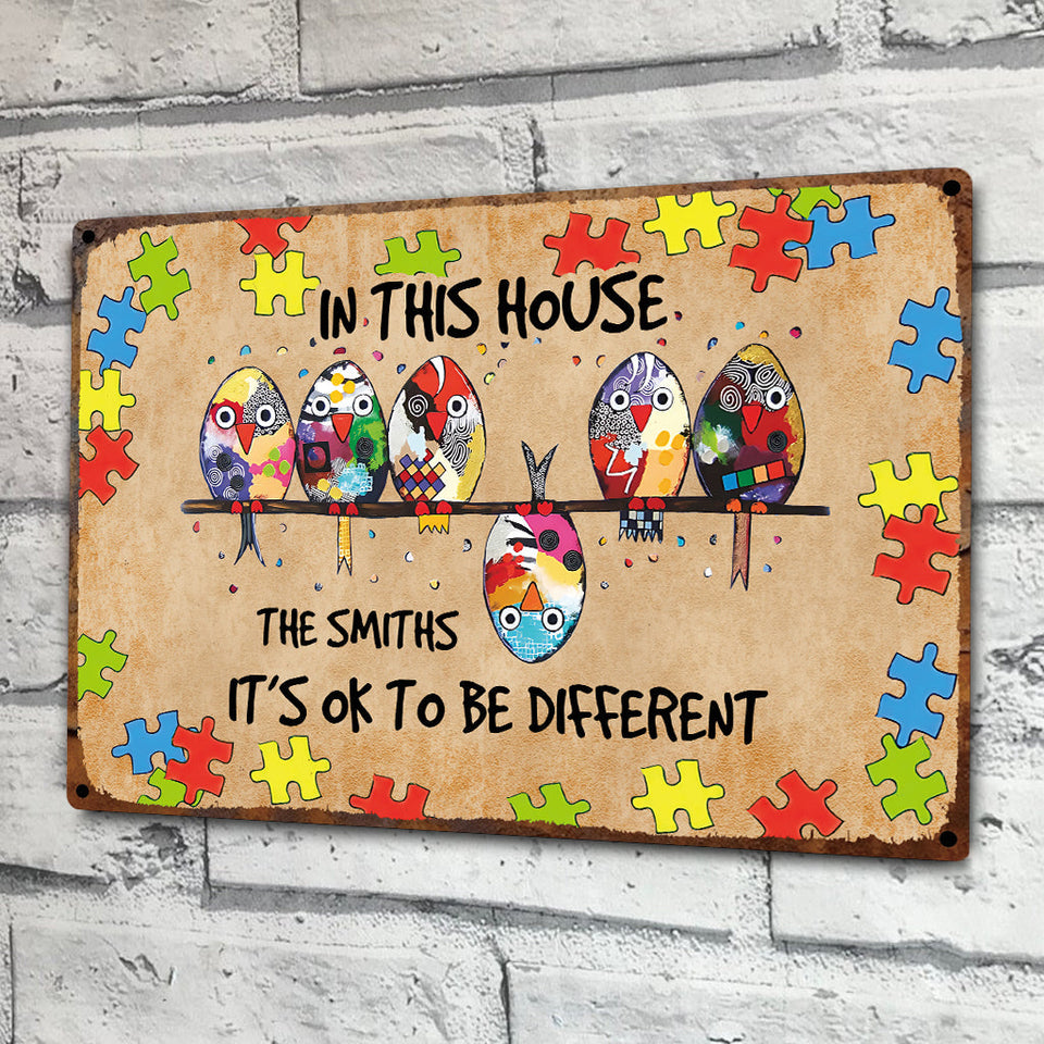 Autism Decor - In This House, It's Ok To Be Different - Personalized Autism Awareness Rectangle Metal Sign