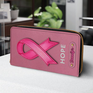 Hope - Personalized Breast Cancer Awareness Leather Long Wallet