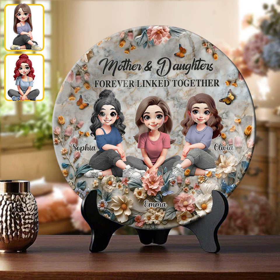 Mère et fille liées à jamais - Assiette ronde en céramique personnalisée pour maman