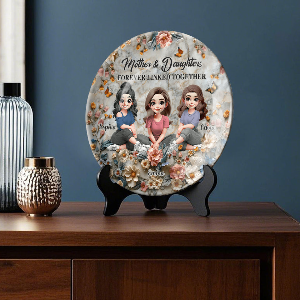 Mère et fille liées à jamais - Assiette ronde en céramique personnalisée pour maman