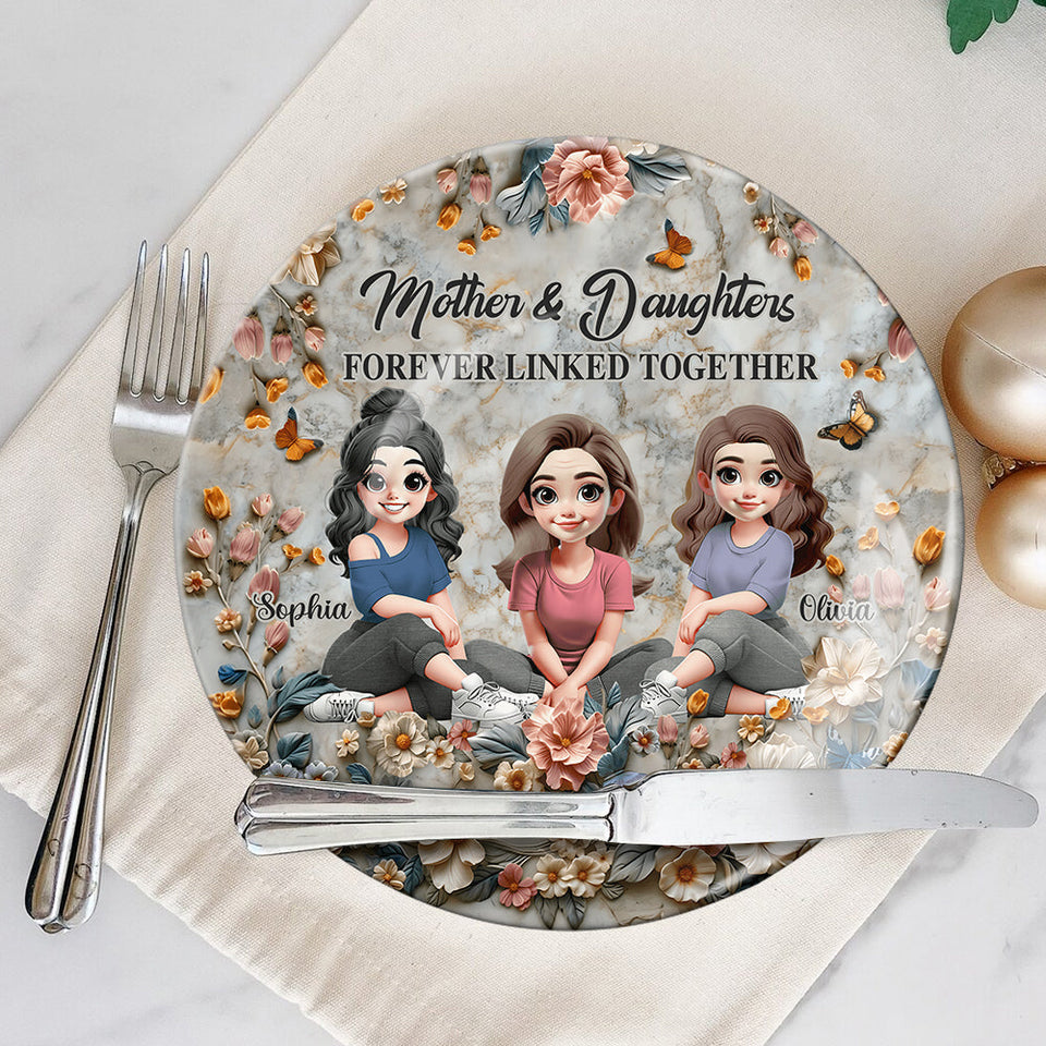 Mère et fille liées à jamais - Assiette ronde en céramique personnalisée pour maman