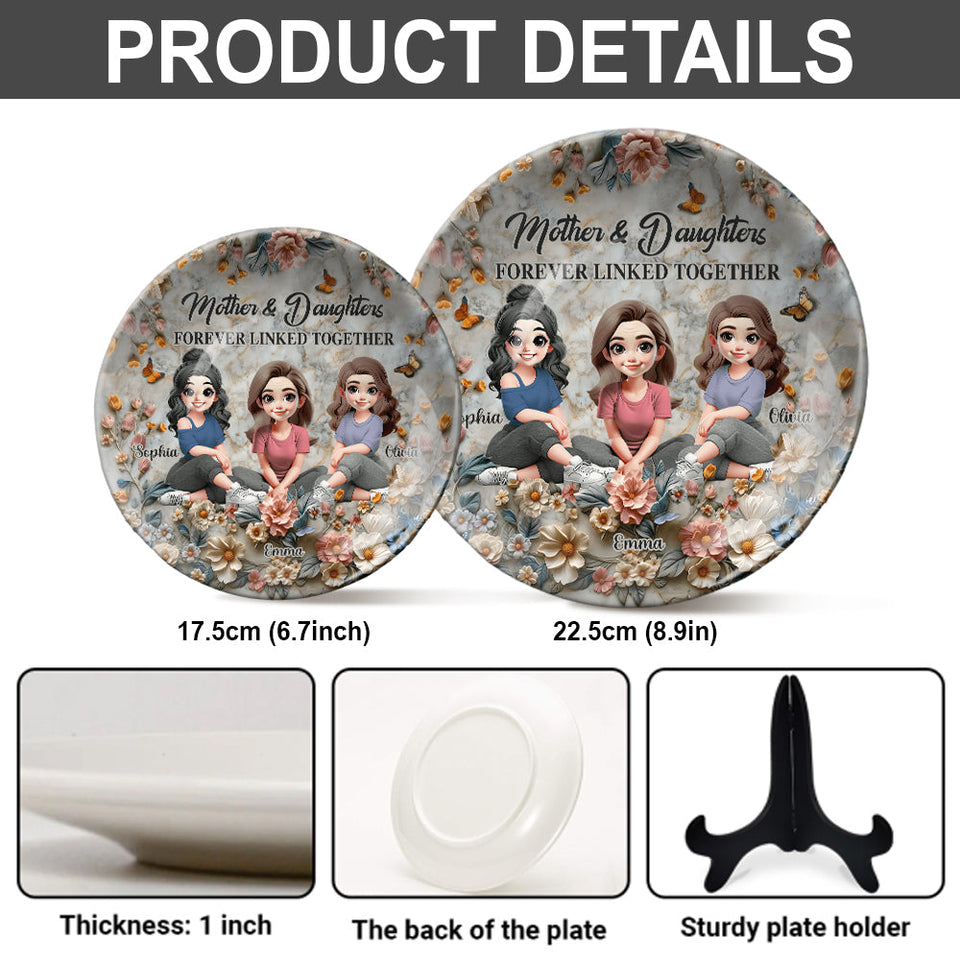 Mère et fille liées à jamais - Assiette ronde en céramique personnalisée pour maman
