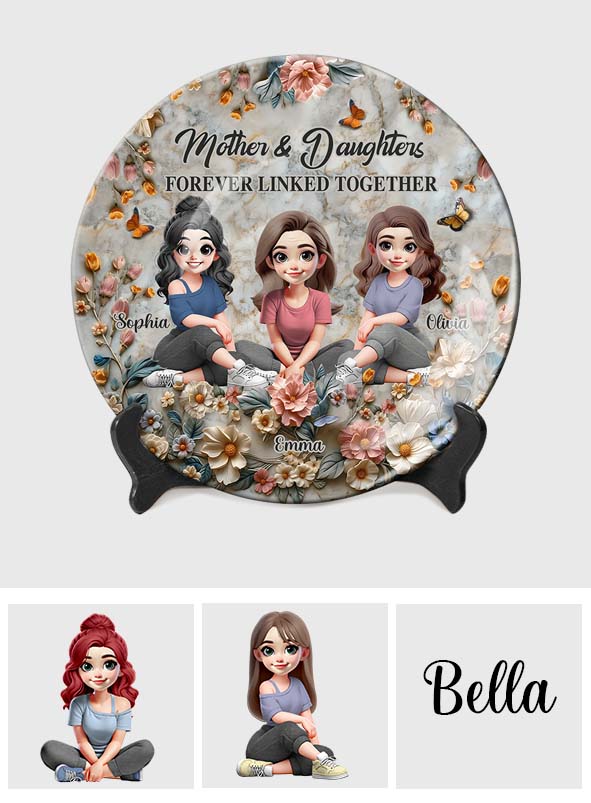 Mère et fille liées à jamais - Assiette ronde en céramique personnalisée pour maman