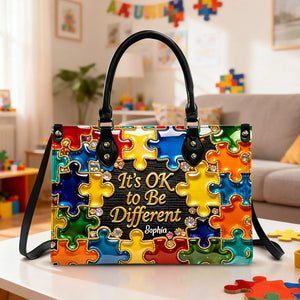 It's Ok To Be Different - Personalized Autism Awareness Leather Handbag