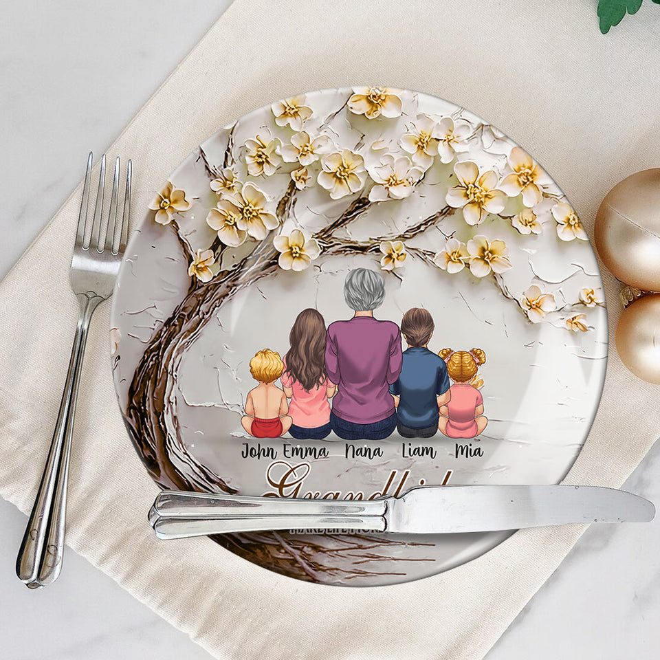 Les petits-enfants rendent la vie plus belle - Assiette ronde en céramique personnalisée pour grand-mère